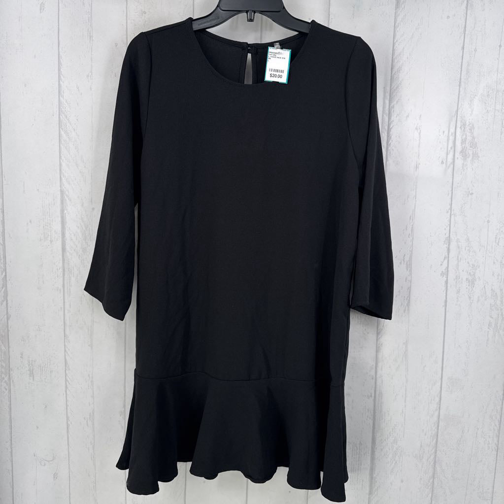 L round neck 3/4 slv ruffle hem dress