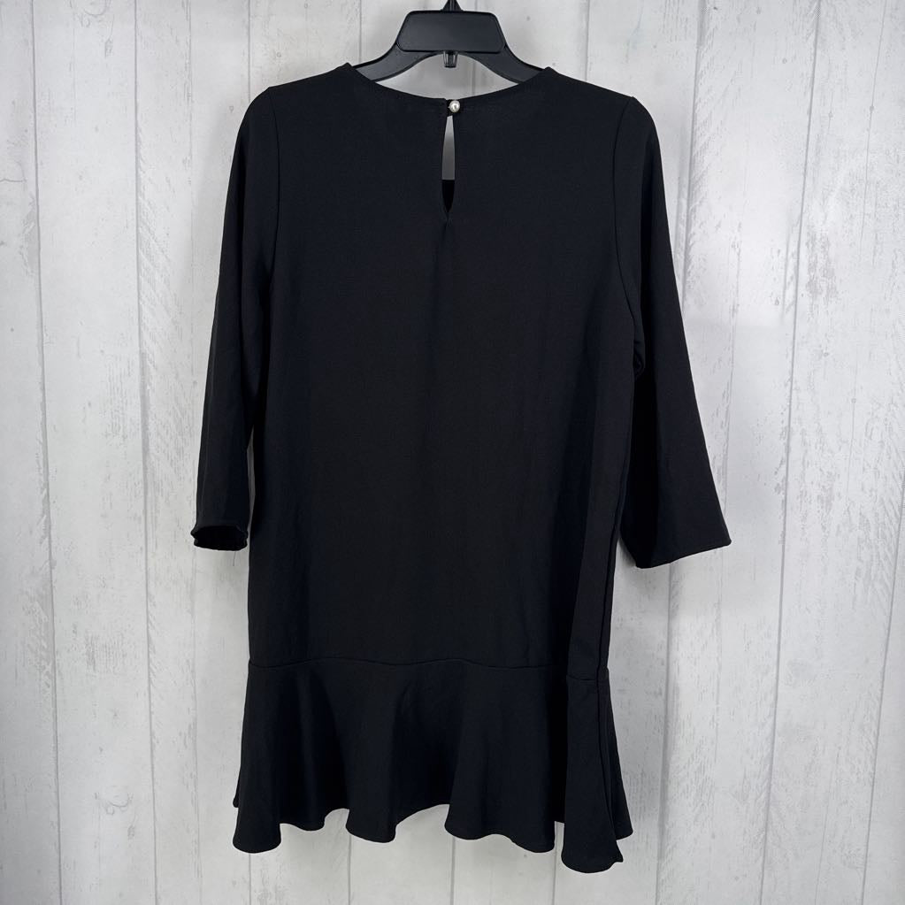 L round neck 3/4 slv ruffle hem dress