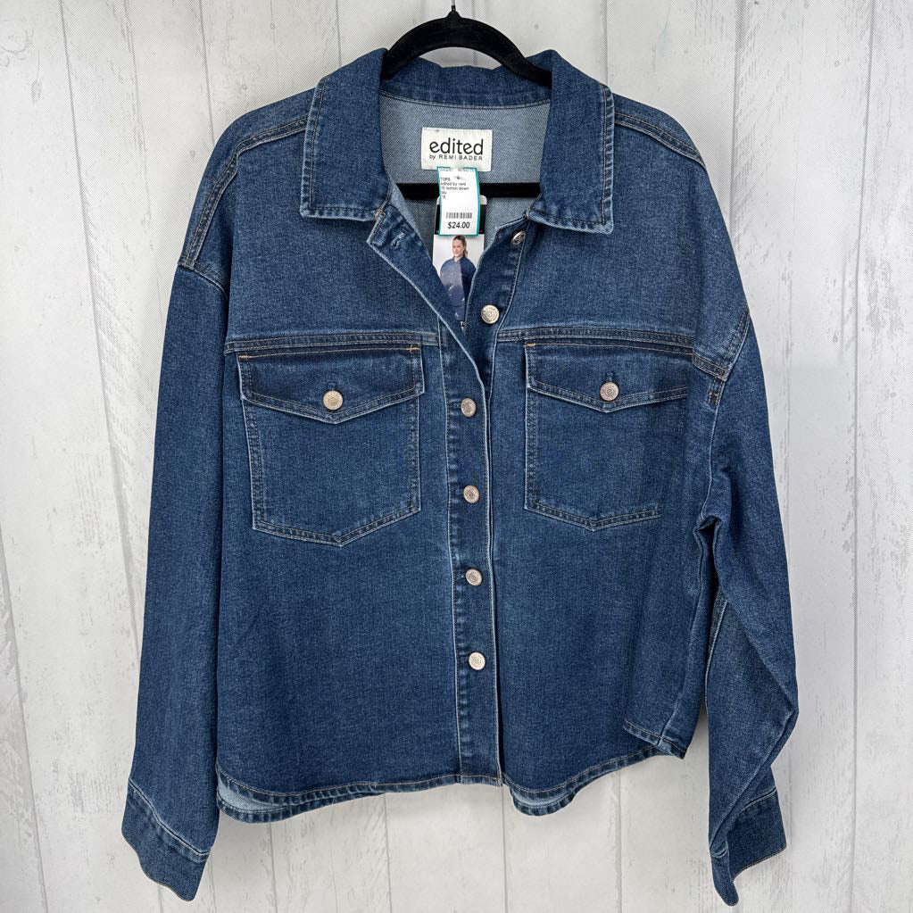 1X button down denim l/s top
