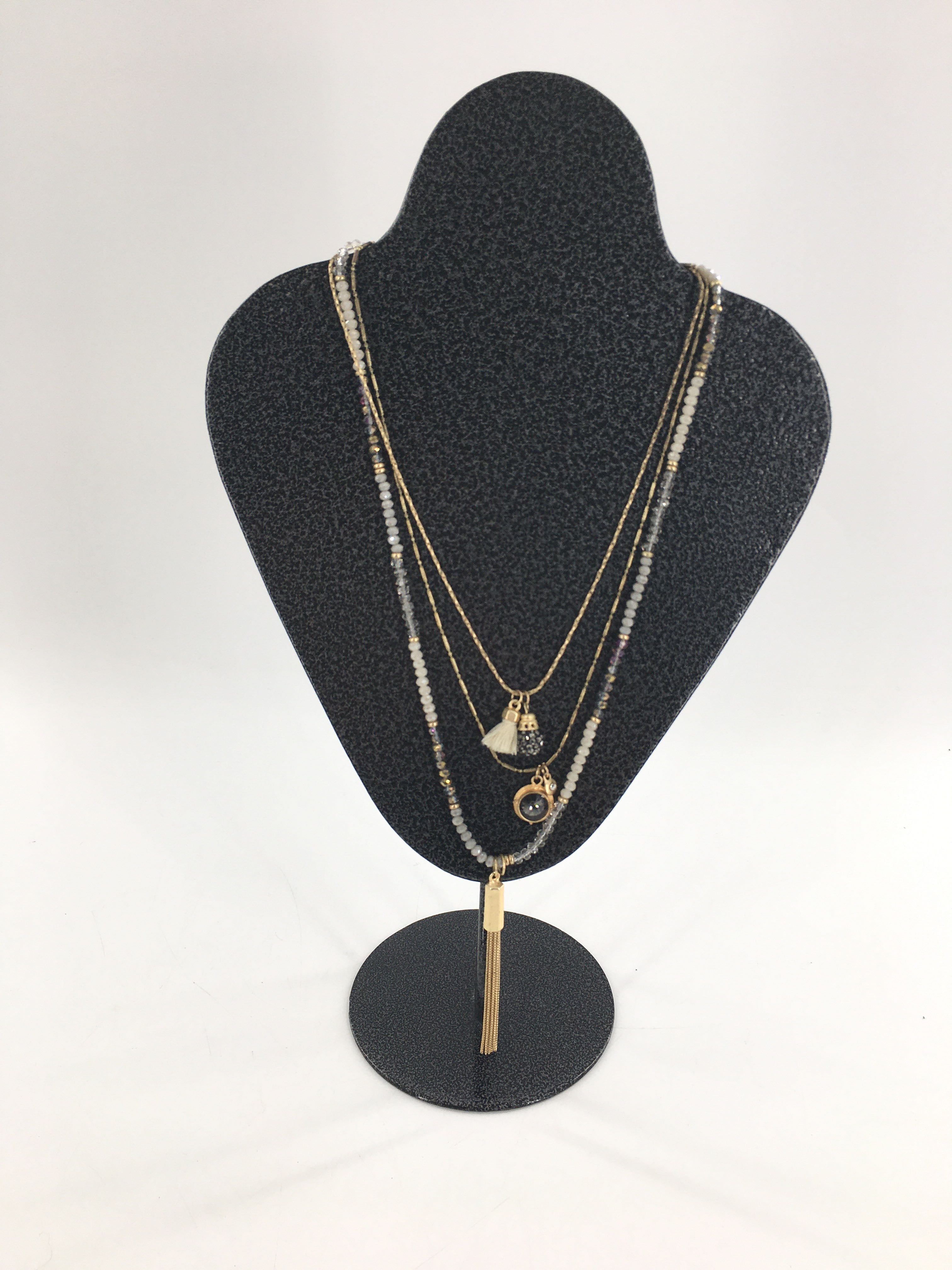 15" beaded triple strand tassel necklace