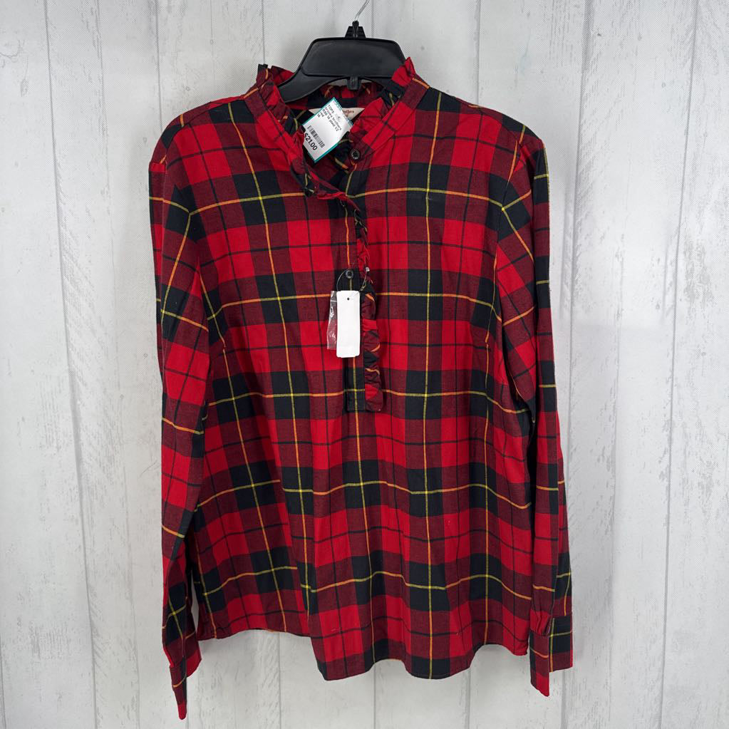 R58 14 plaid 1/2 button down l/s top