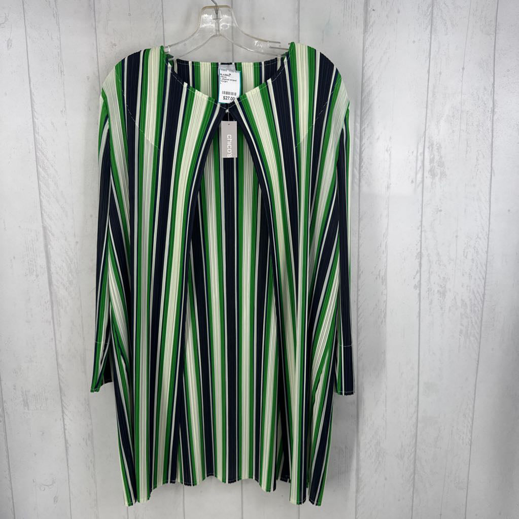 L pleated striped open jacket