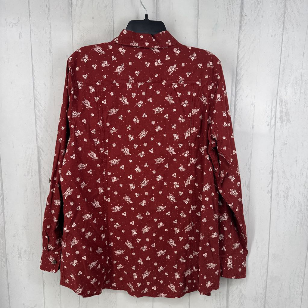 L flo print button down l/s top