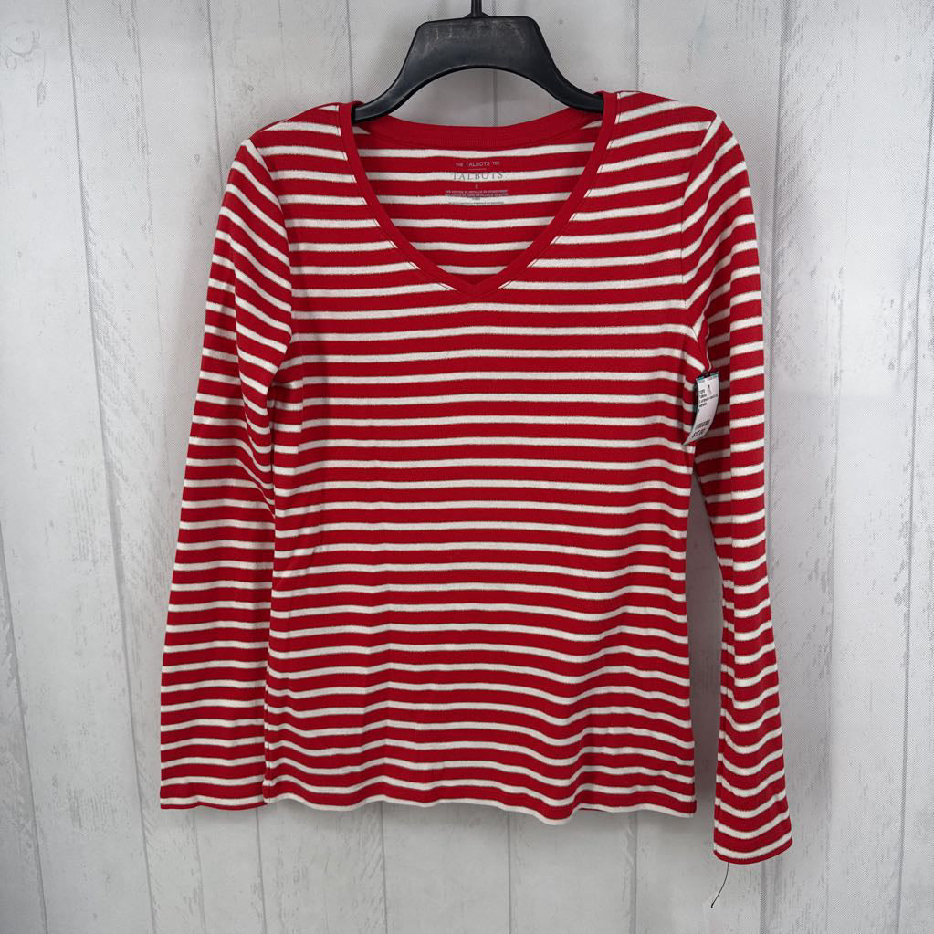 S striped v-neck l/s tee