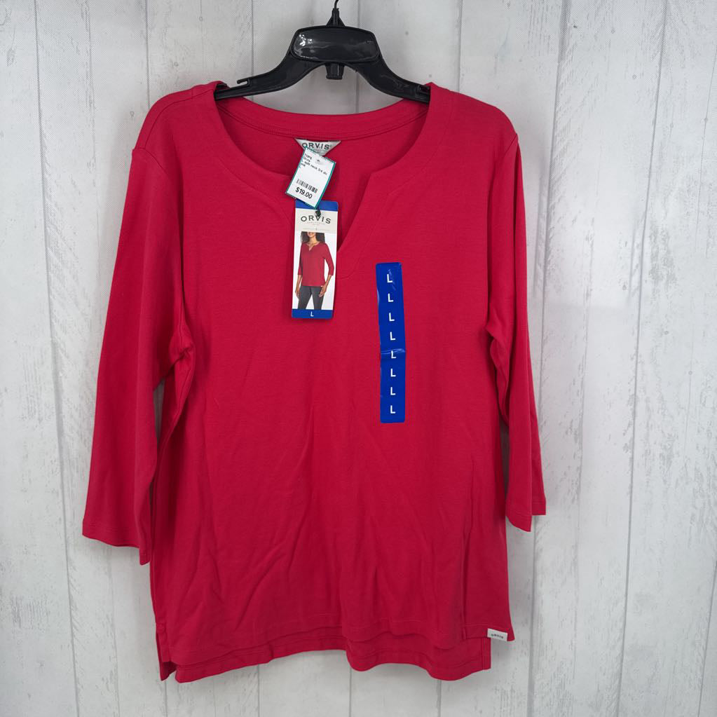 L split neck 3/4 slv tee