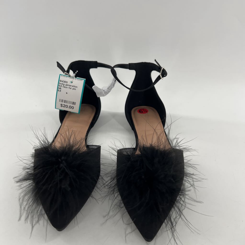 6.5 faux fur pm ankle strap flats