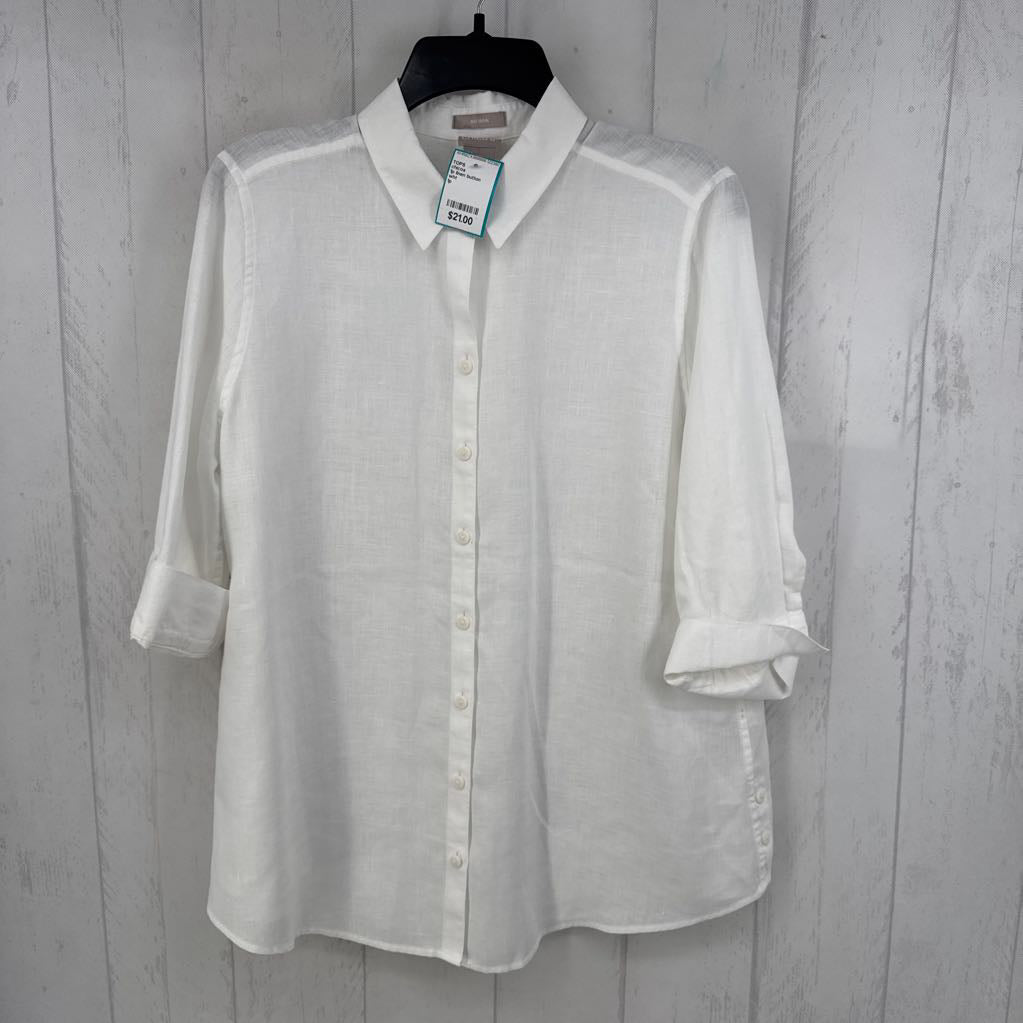 1p linen button down 3/4 slv top
