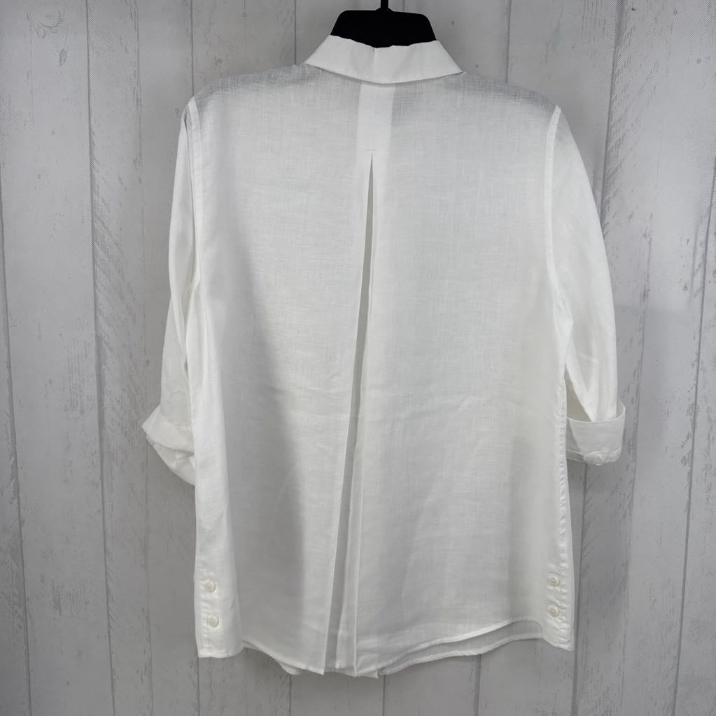 1p linen button down 3/4 slv top