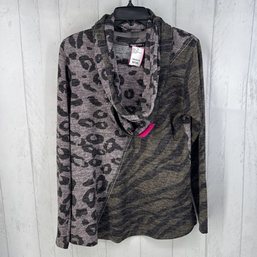 L 2pc animal print scarf & l/s top