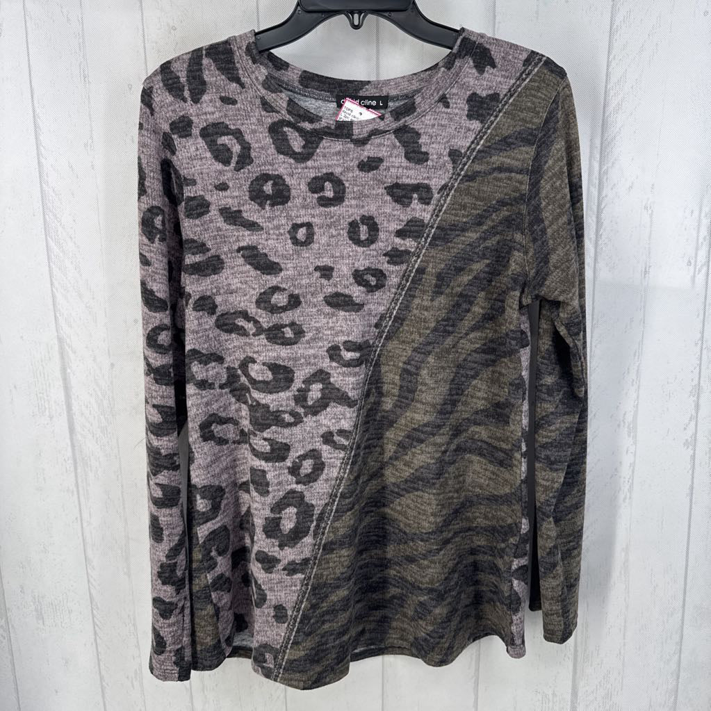 L 2pc animal print scarf & l/s top