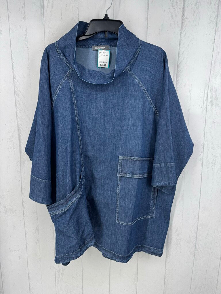 L denim cowl neck 3/4 slv tunic