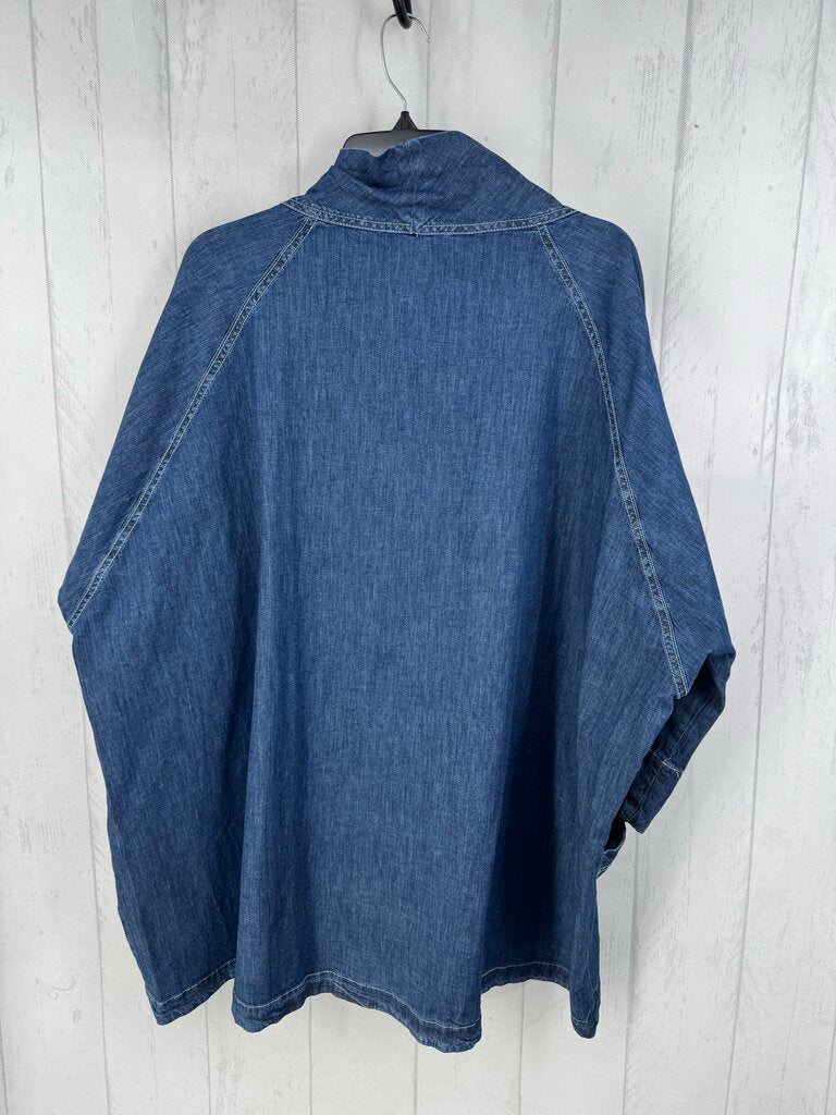 L denim cowl neck 3/4 slv tunic