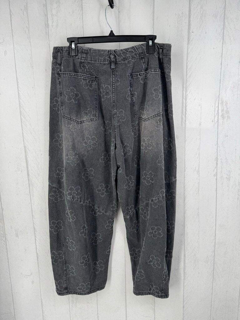L flo embroidered barrel leg jean