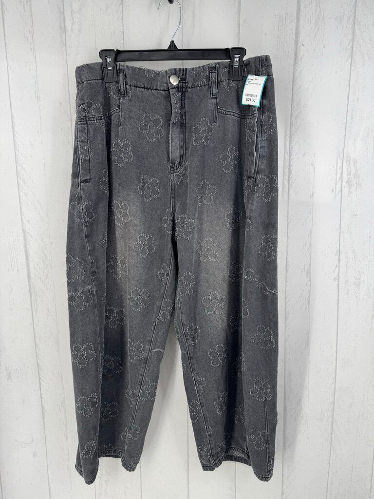 L flo embroidered barrel leg jean