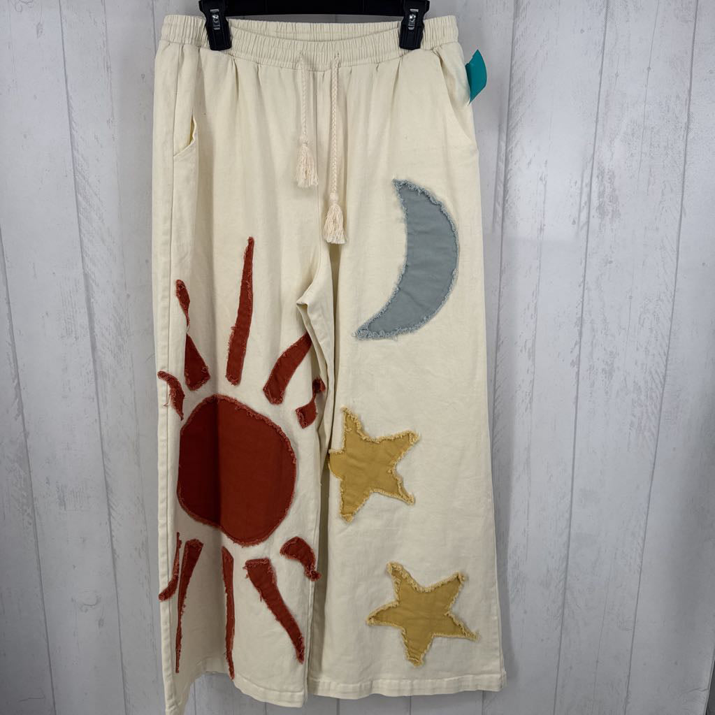 M sun moon star patch wide leg pant
