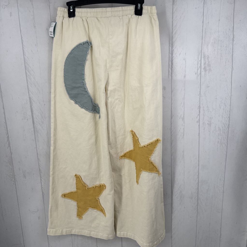 M sun moon star patch wide leg pant