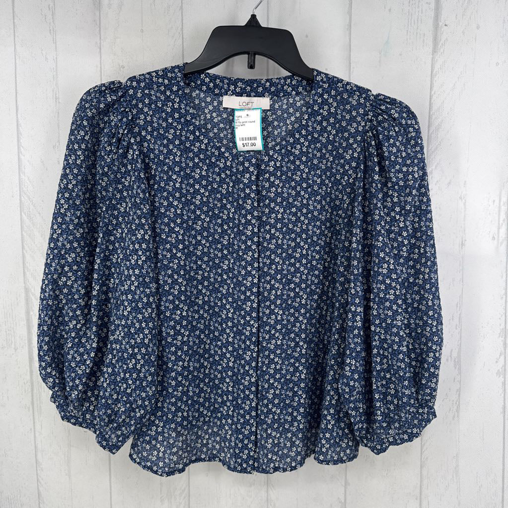 M flo print round neck 3/4 slv top