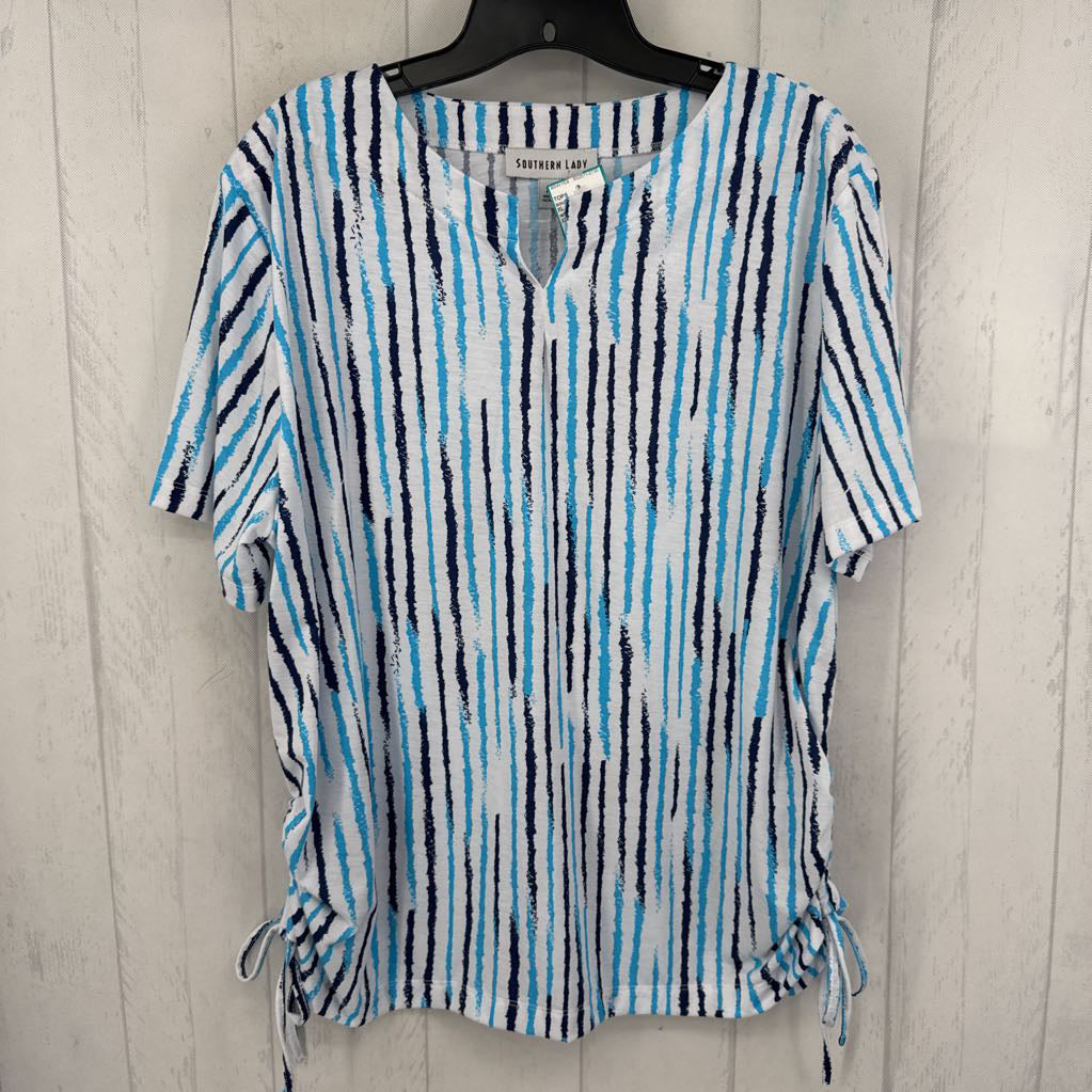 XL striped notch neck s/s top