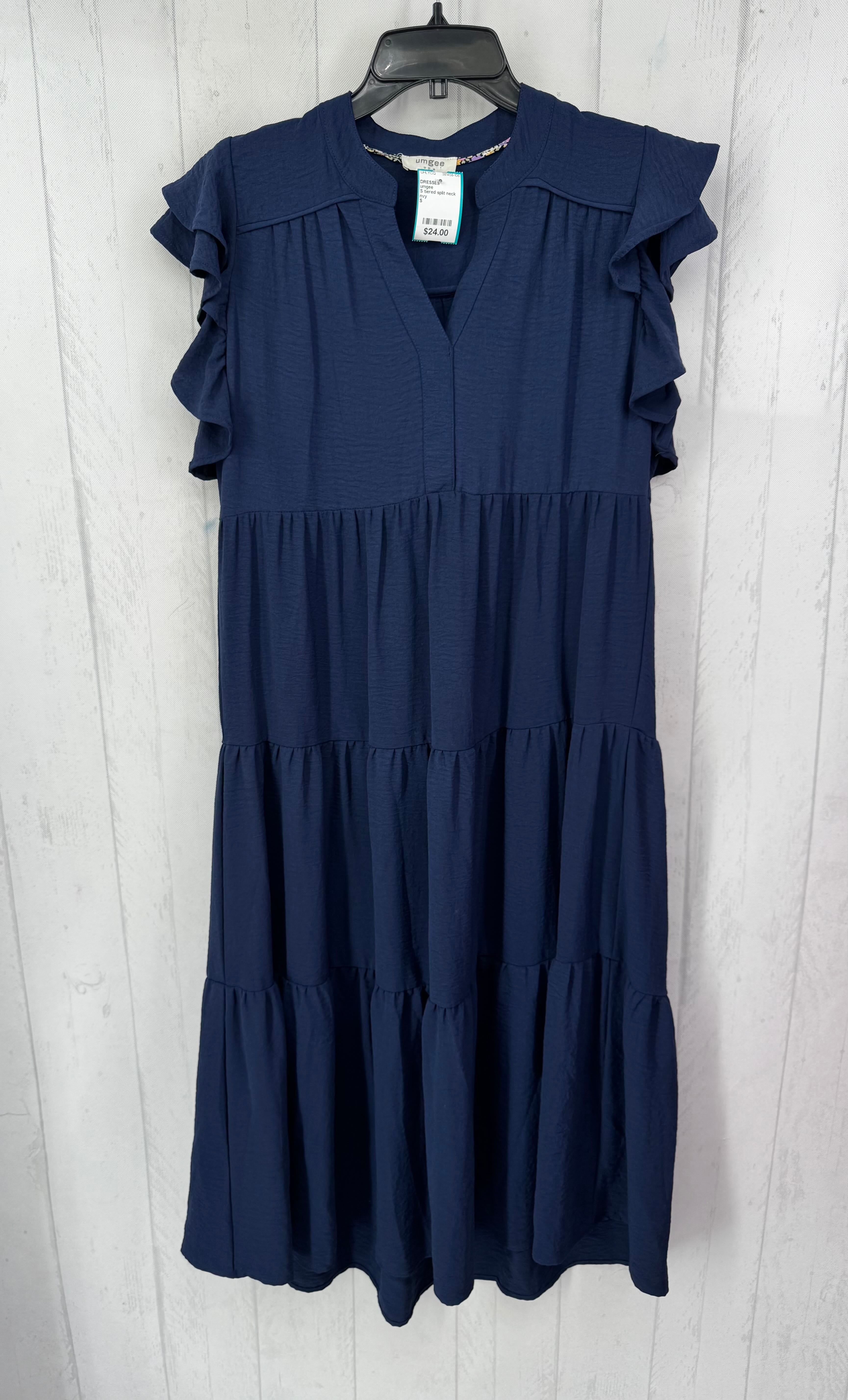 S tiered split neck flutter slv dress