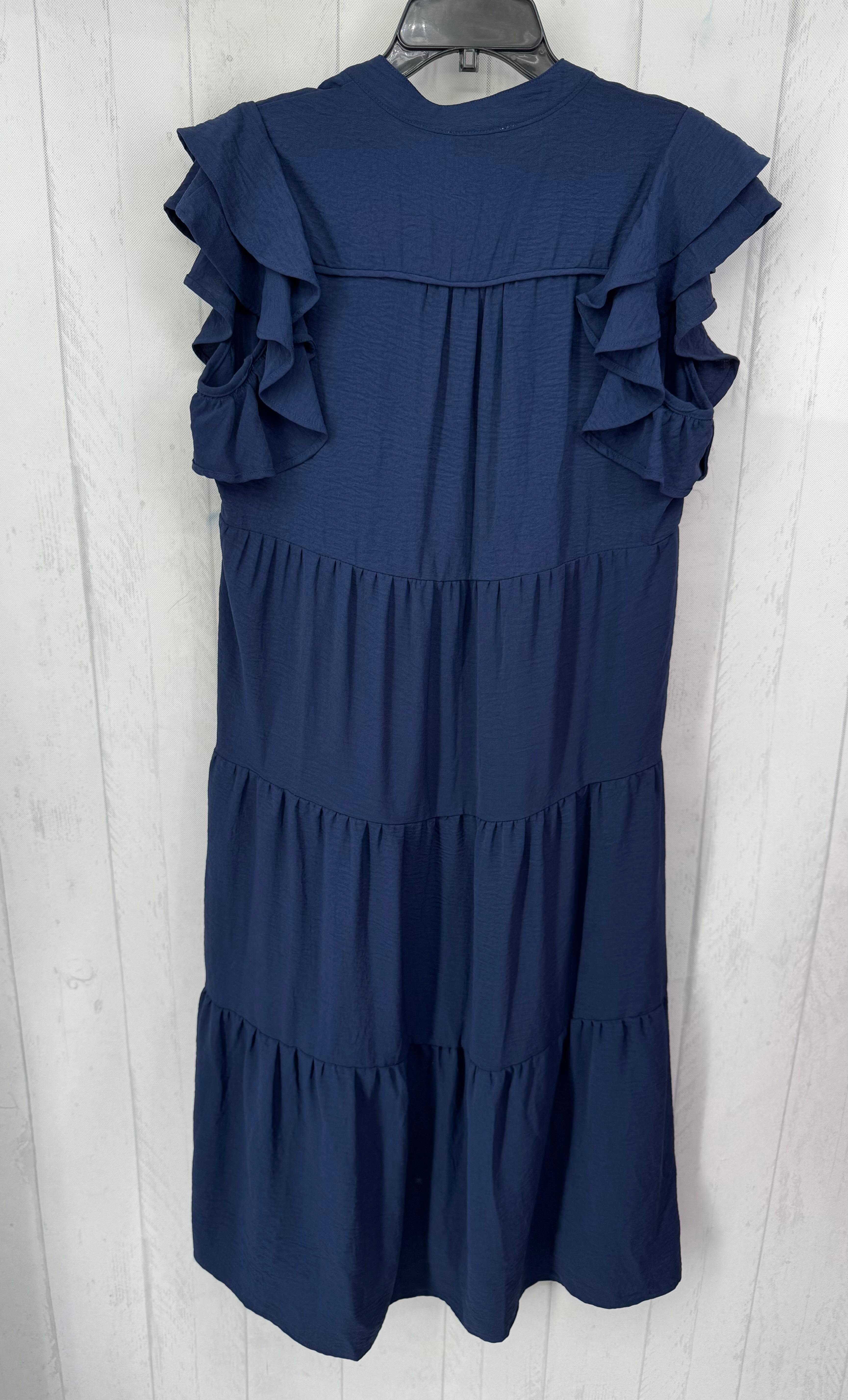 S tiered split neck flutter slv dress