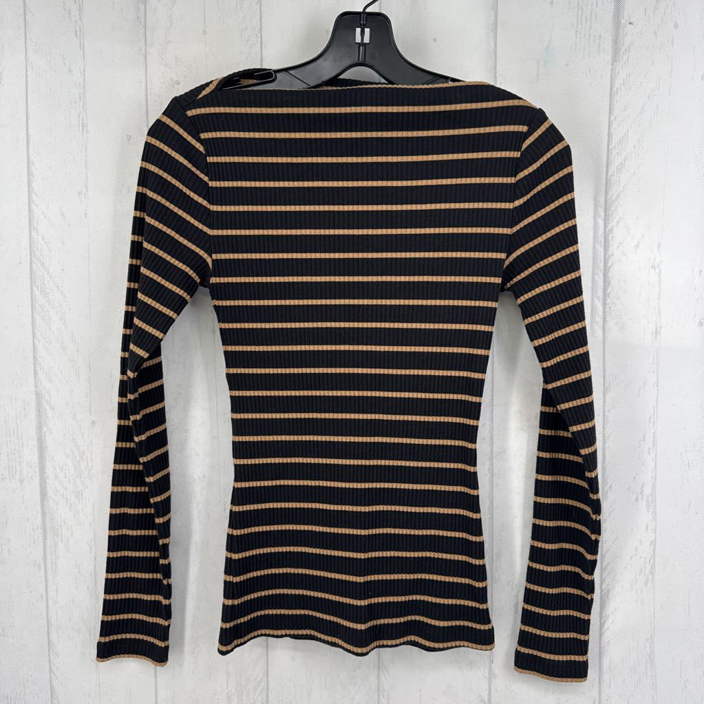 XS ribbed striped bateau neck l/s top