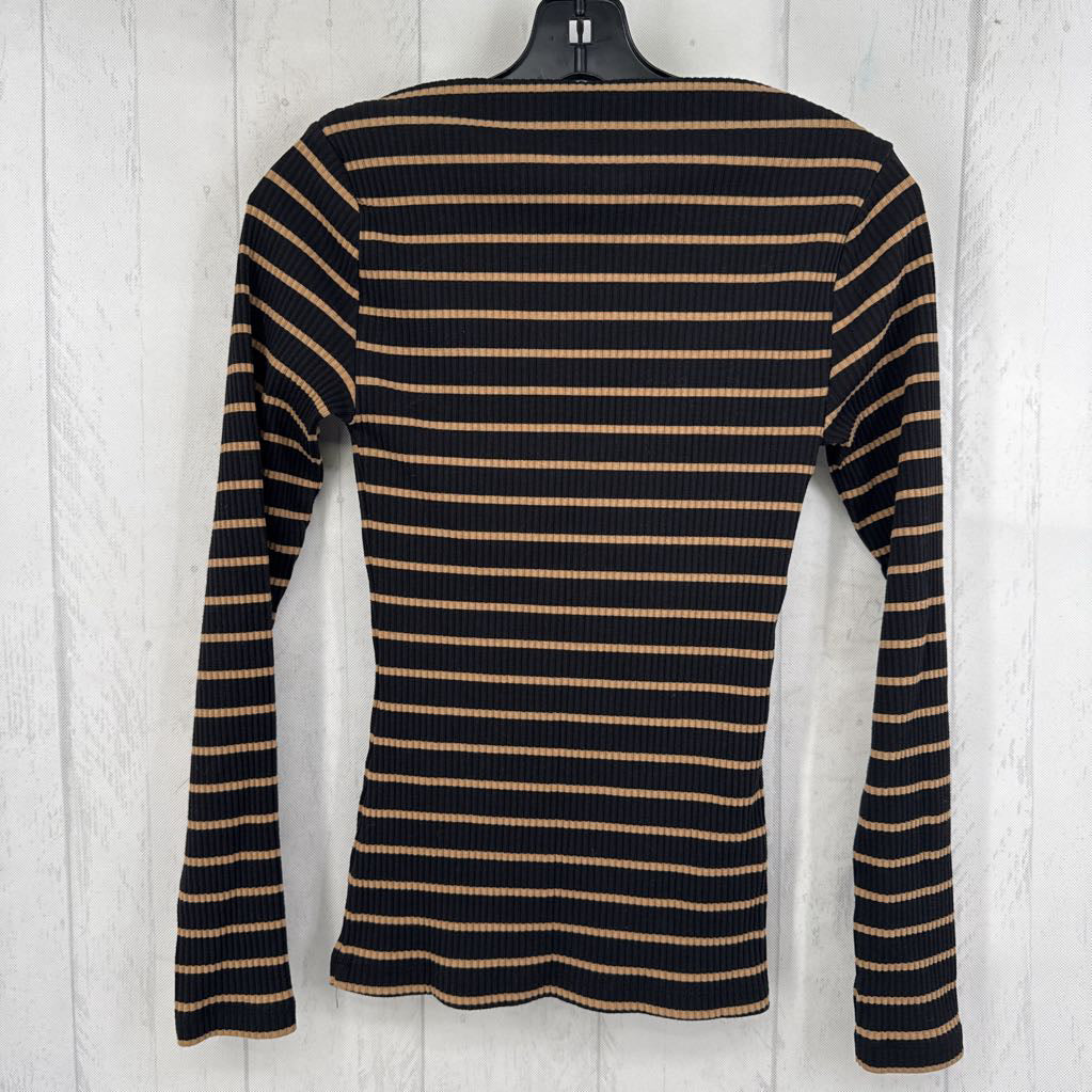 XS ribbed striped bateau neck l/s top