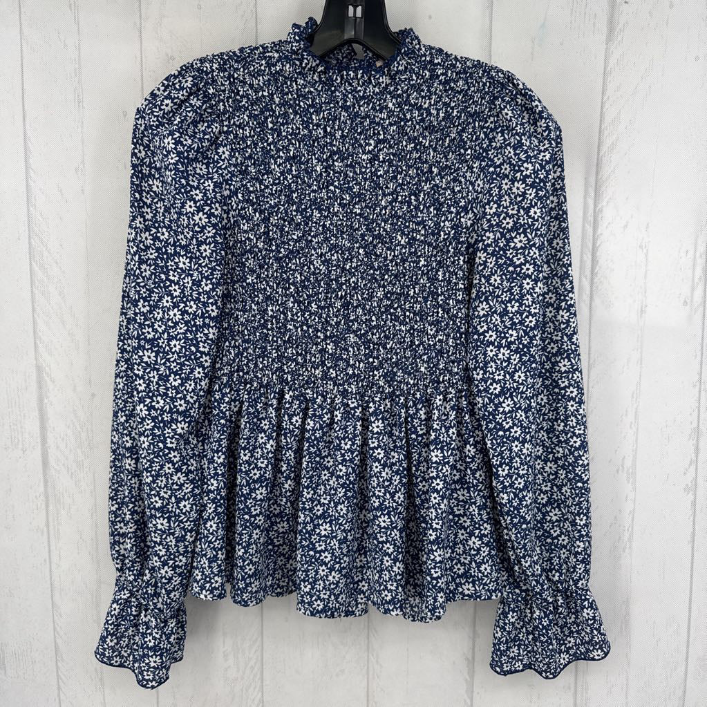 XS flo print smocked l/s top