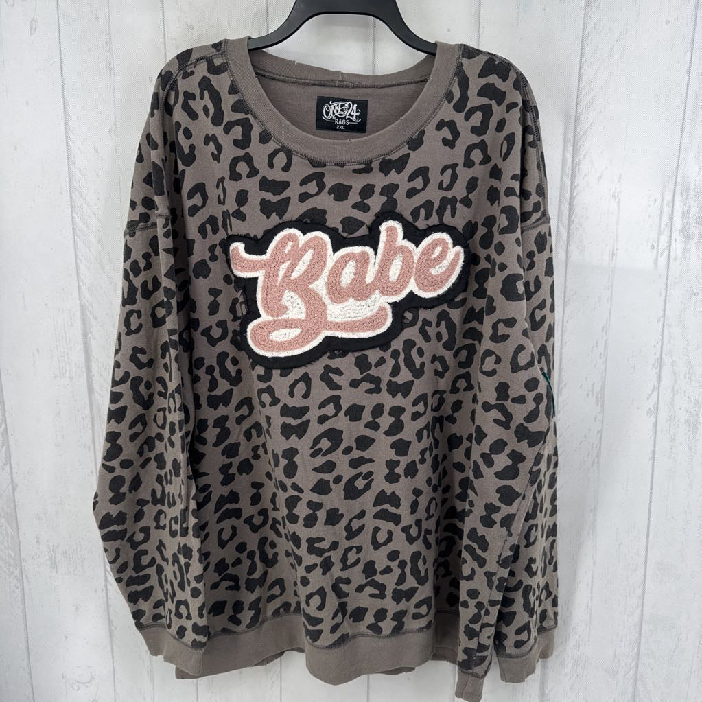 2xl animal print babe l/s top