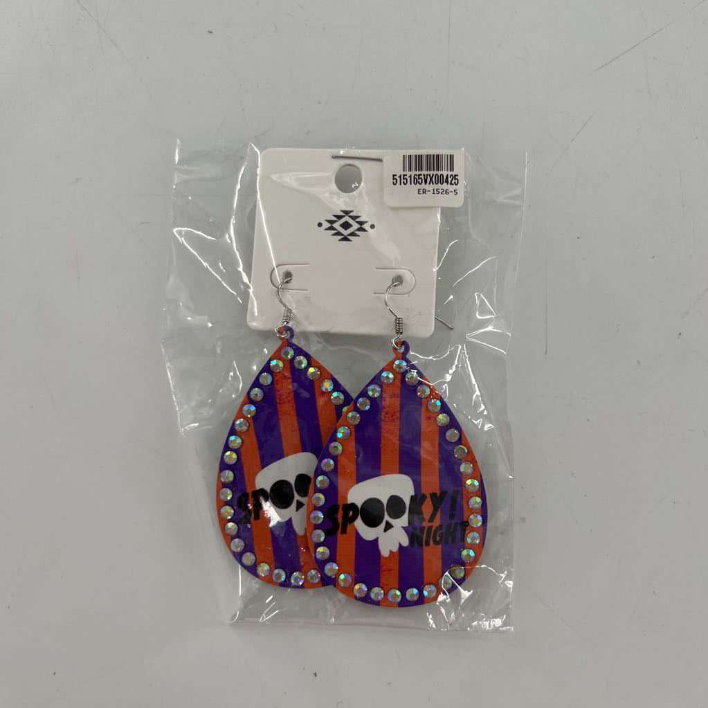 orange & purple spooky night dangle earrings