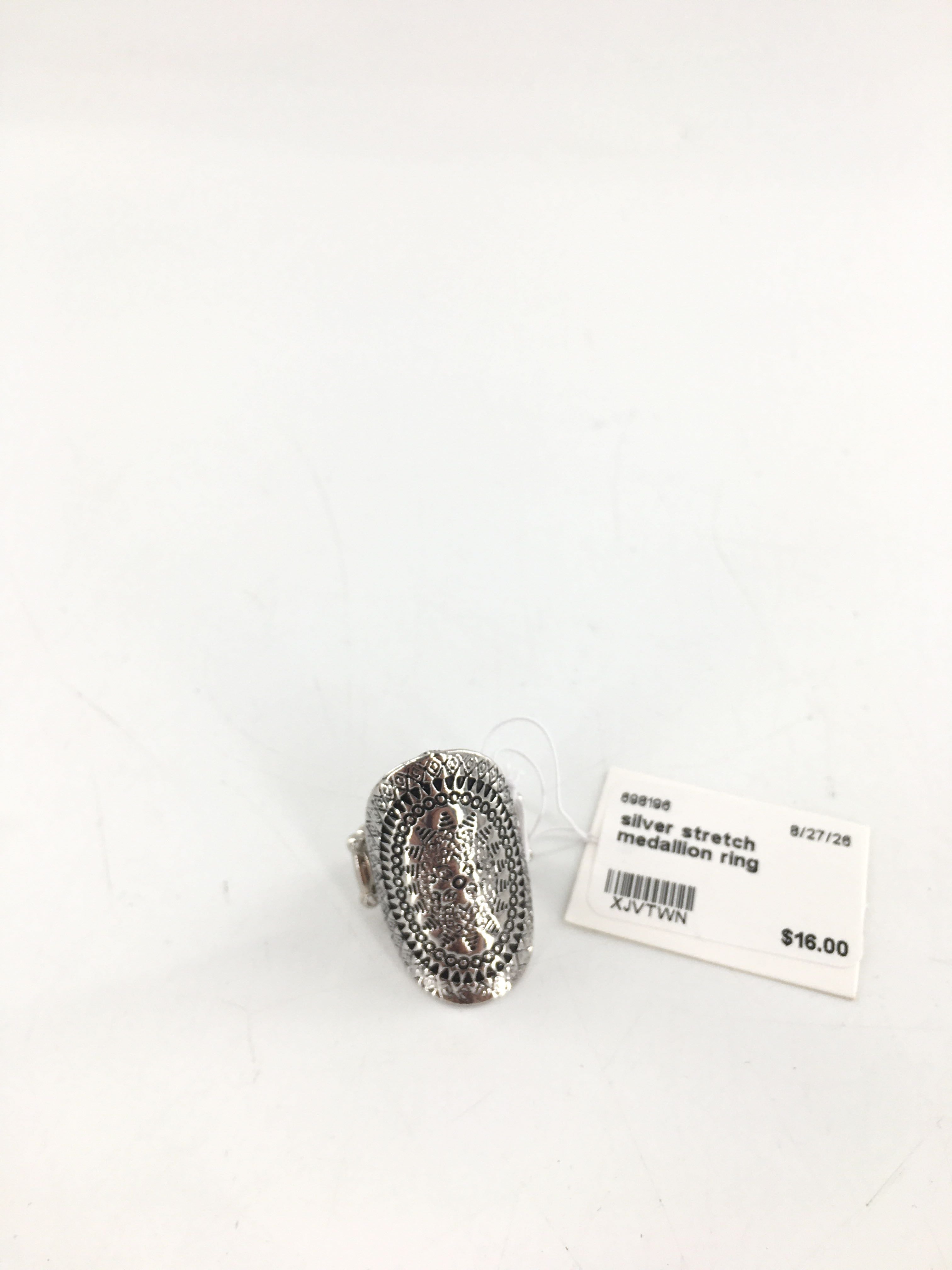 silver stretch medallion ring