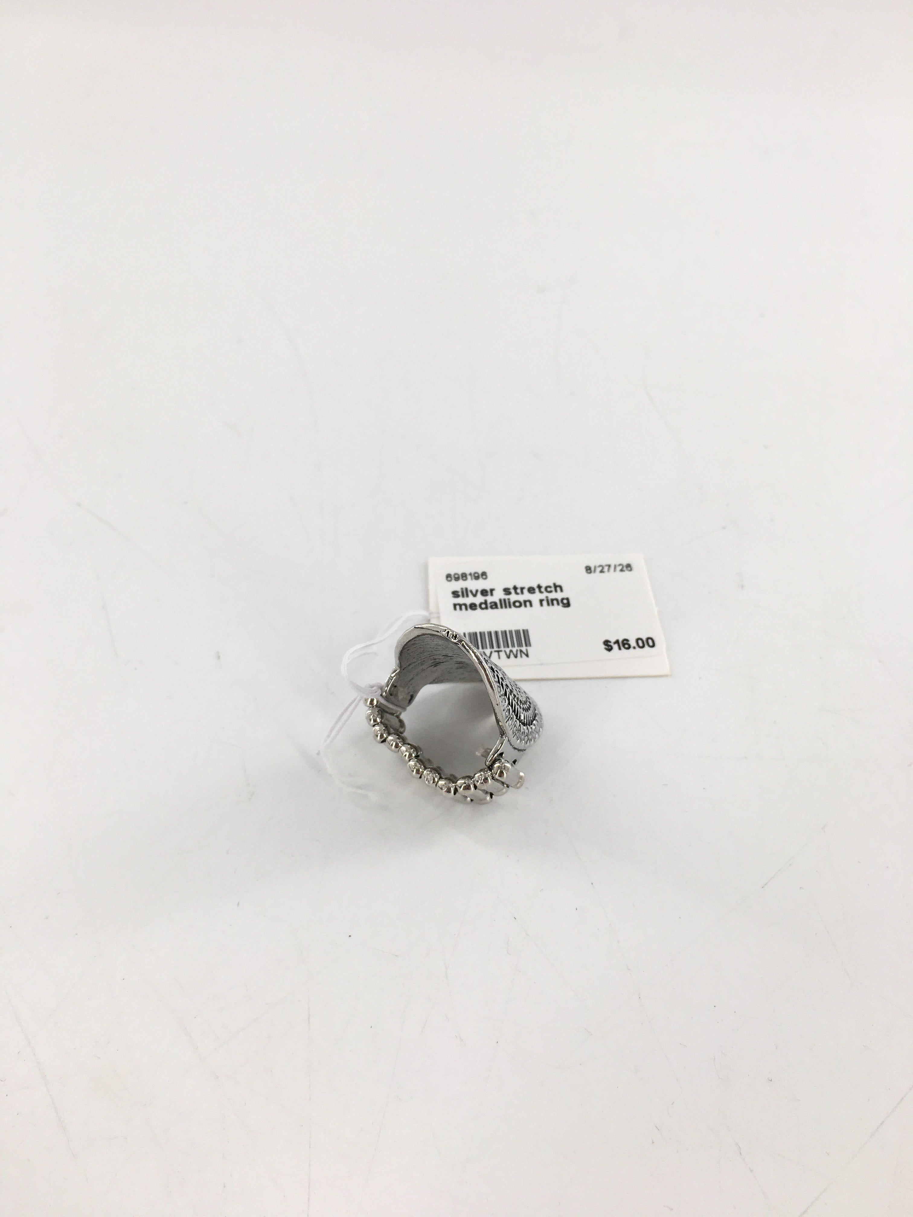 silver stretch medallion ring