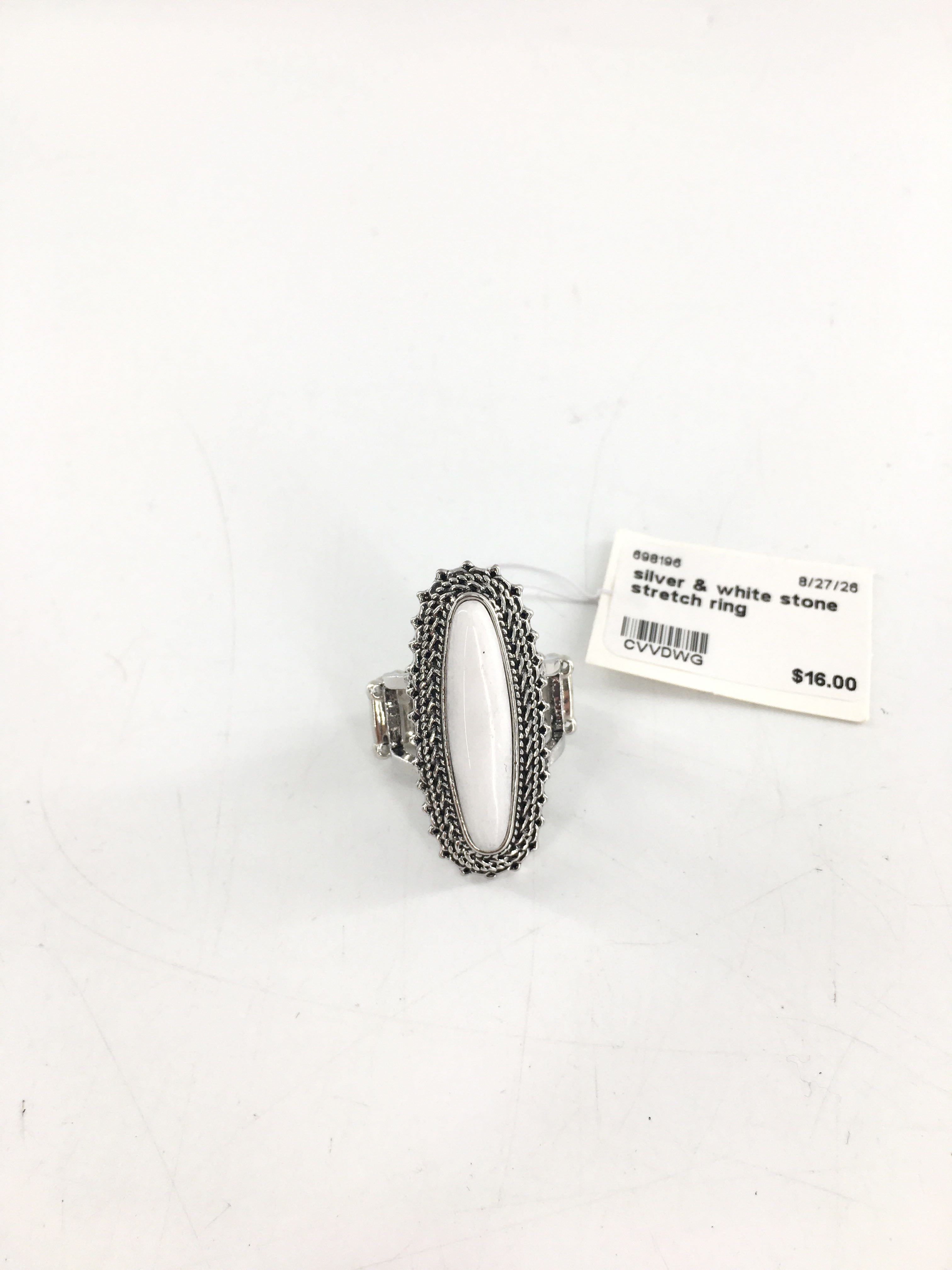 silver & white stone stretch ring