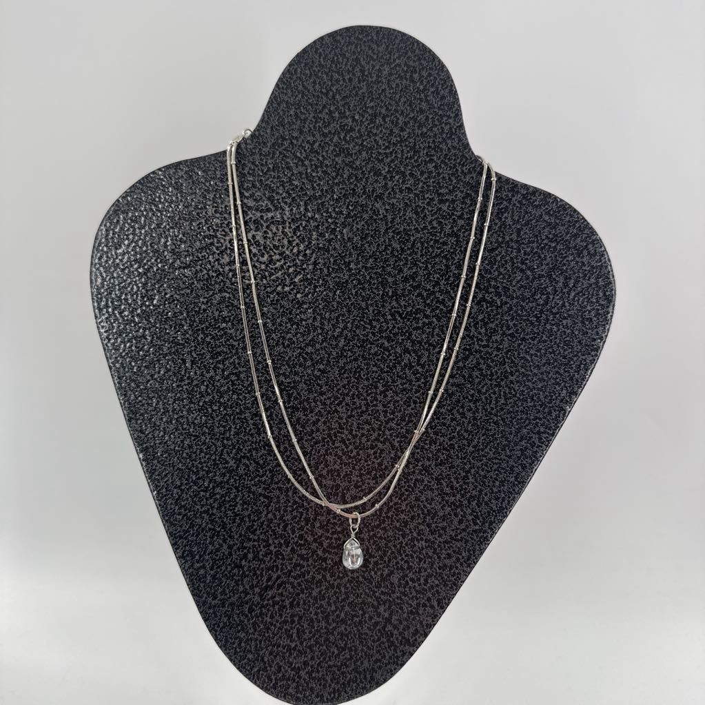 10" silver double strand cz pendant necklace
