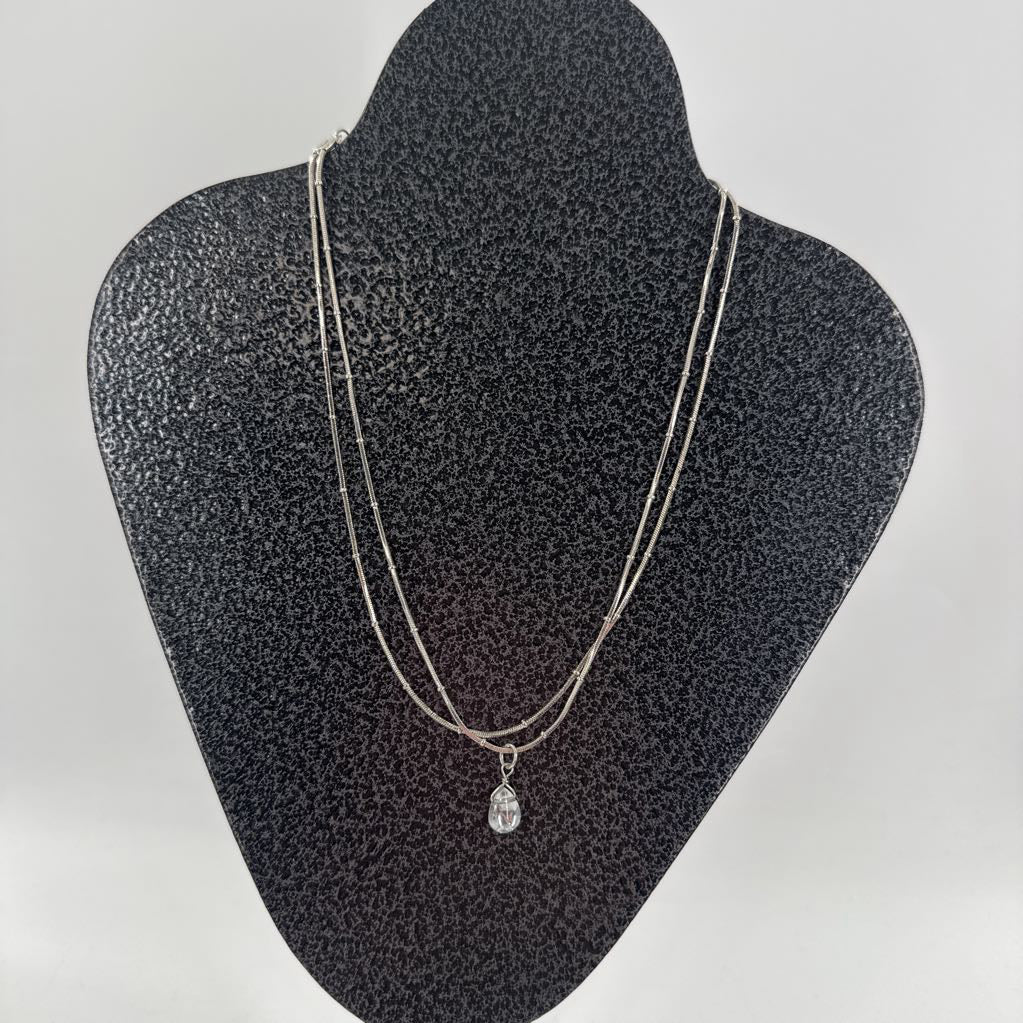 10" silver double strand cz pendant necklace