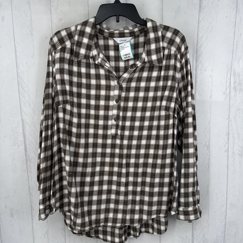 2X plaid 1/2 button down l/s top
