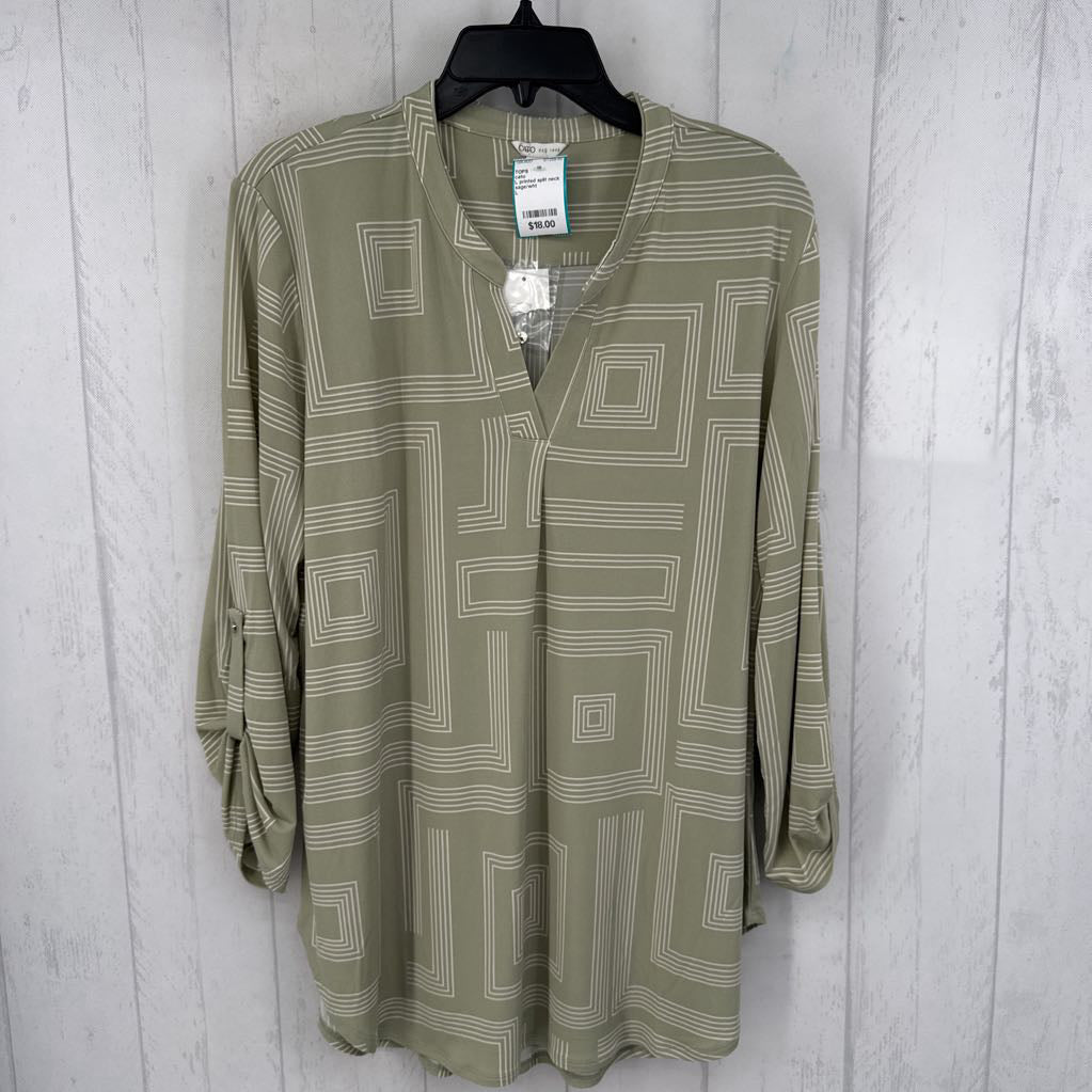 L printed split neck l/s top