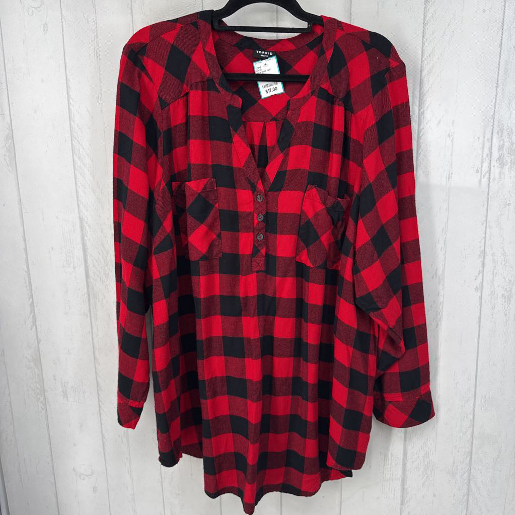 4 l/s plaid half button top