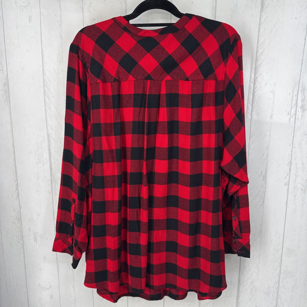 4 l/s plaid half button top