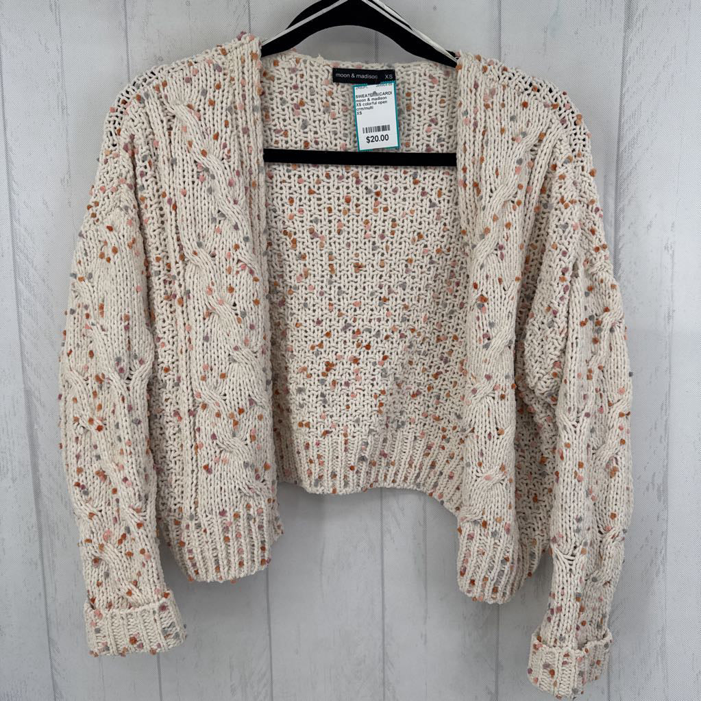 XS colorful open front crop cardi