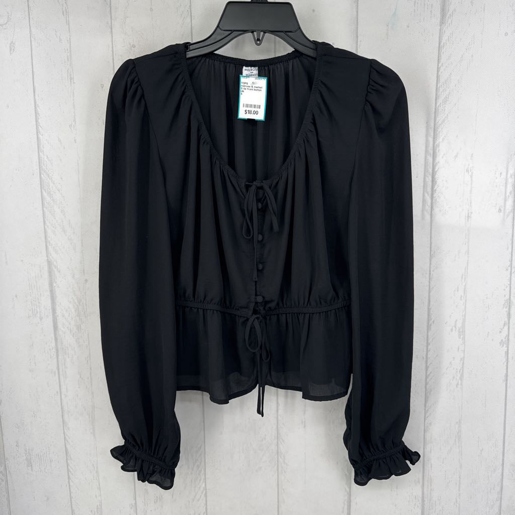 S tie front button down l/s peplum top