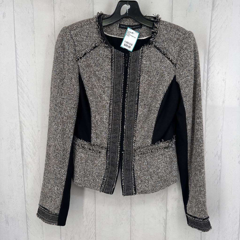 0 mixed media zip-up blazer