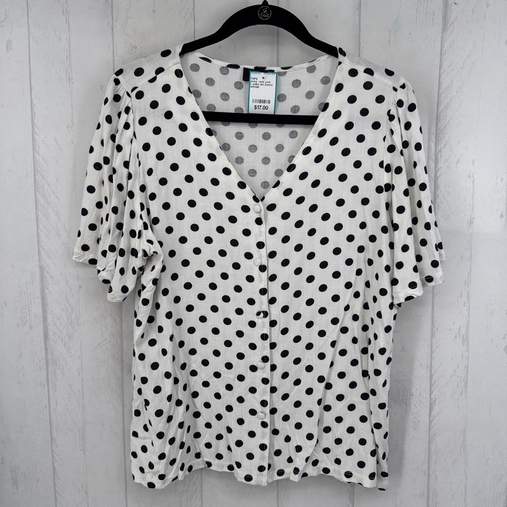L polka dot button down s/s top