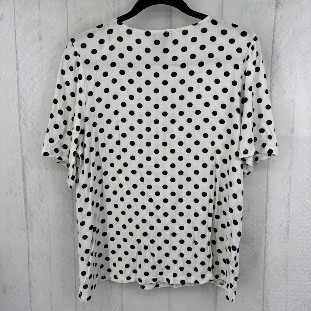 L polka dot button down s/s top