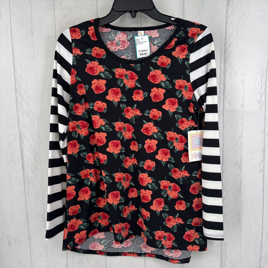 S floral & striped l/s tee