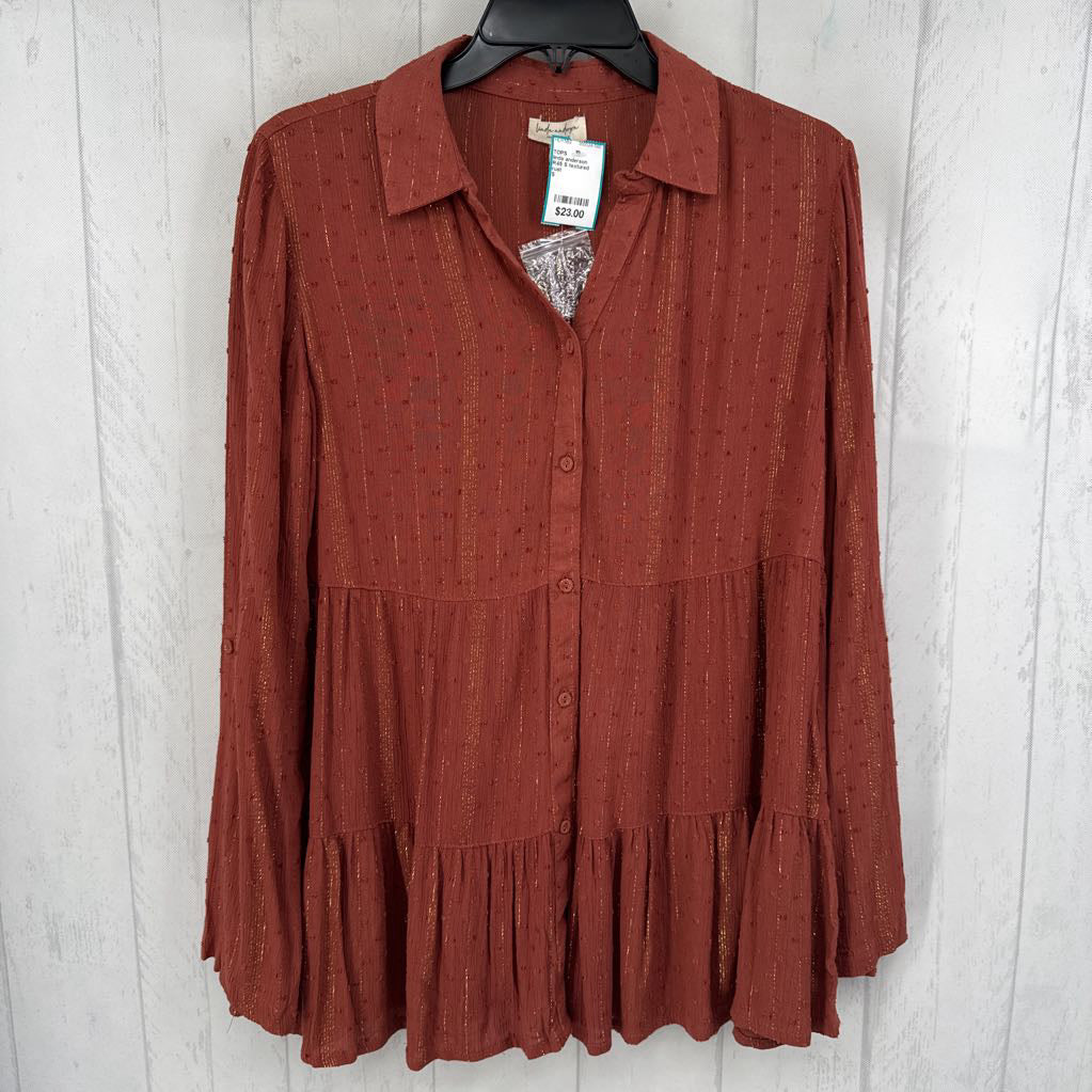 R45 S textured button down l/s peplum top