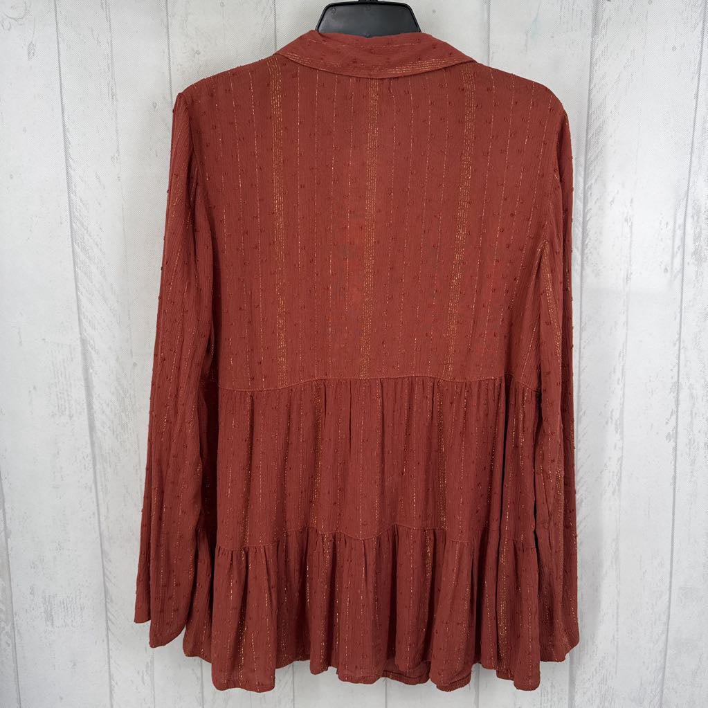 R45 S textured button down l/s peplum top