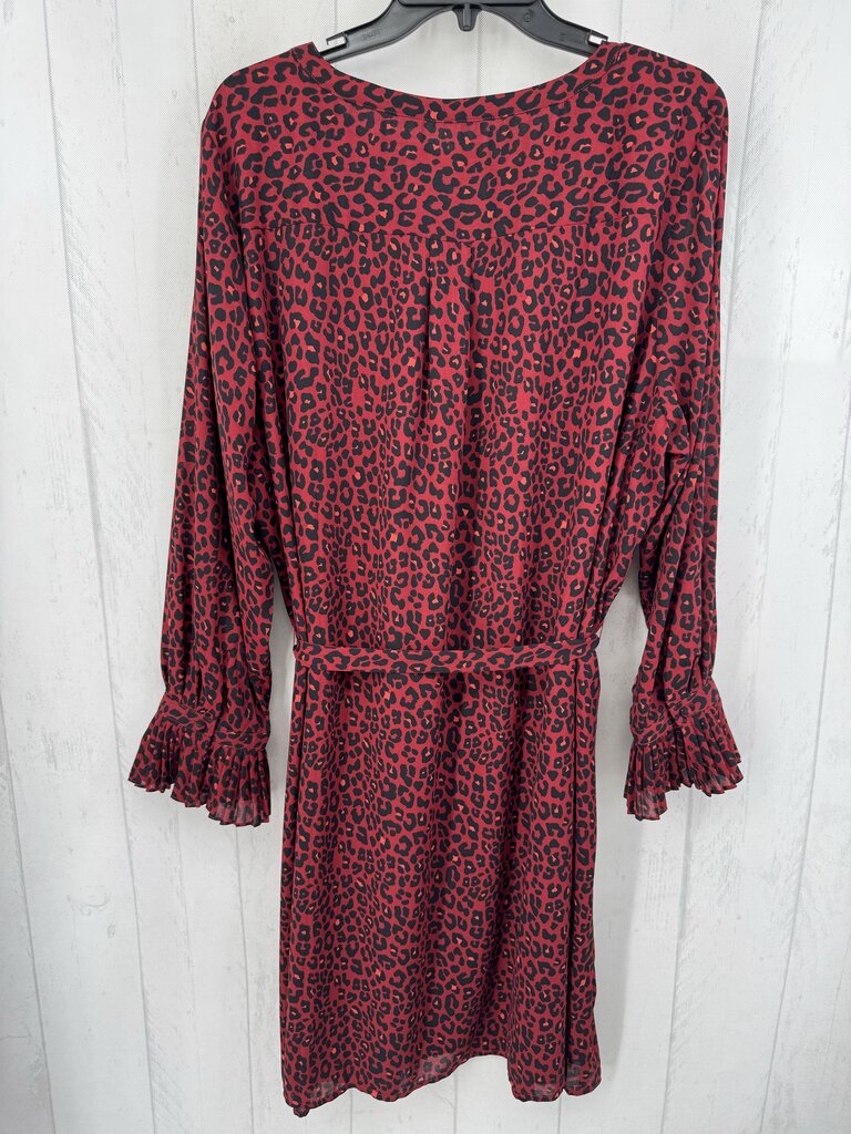 22 animal print notch neck belted l/s dress