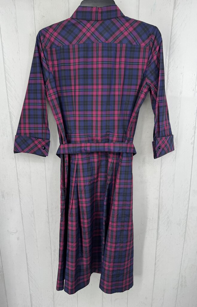 R99 2 plaid button down belted 3/4 slv dress