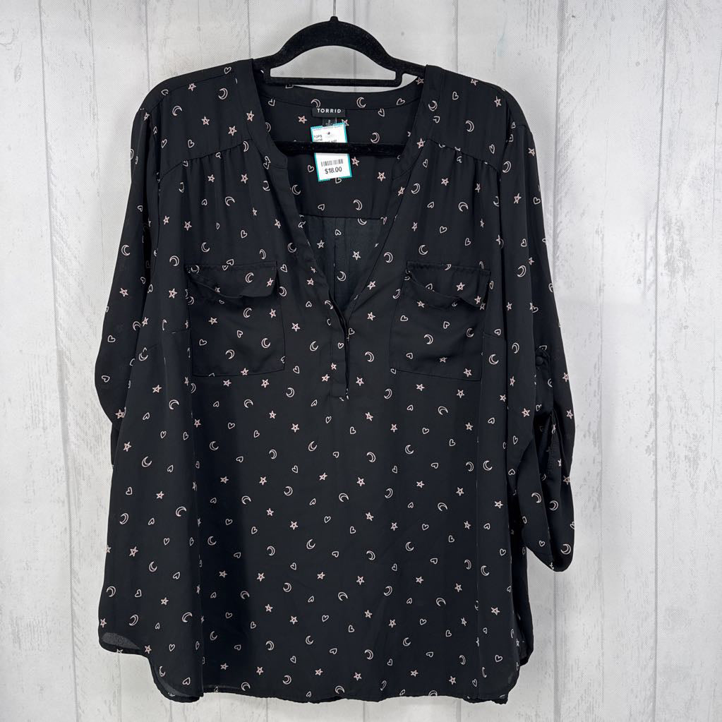 3X printed split neck tab slv top