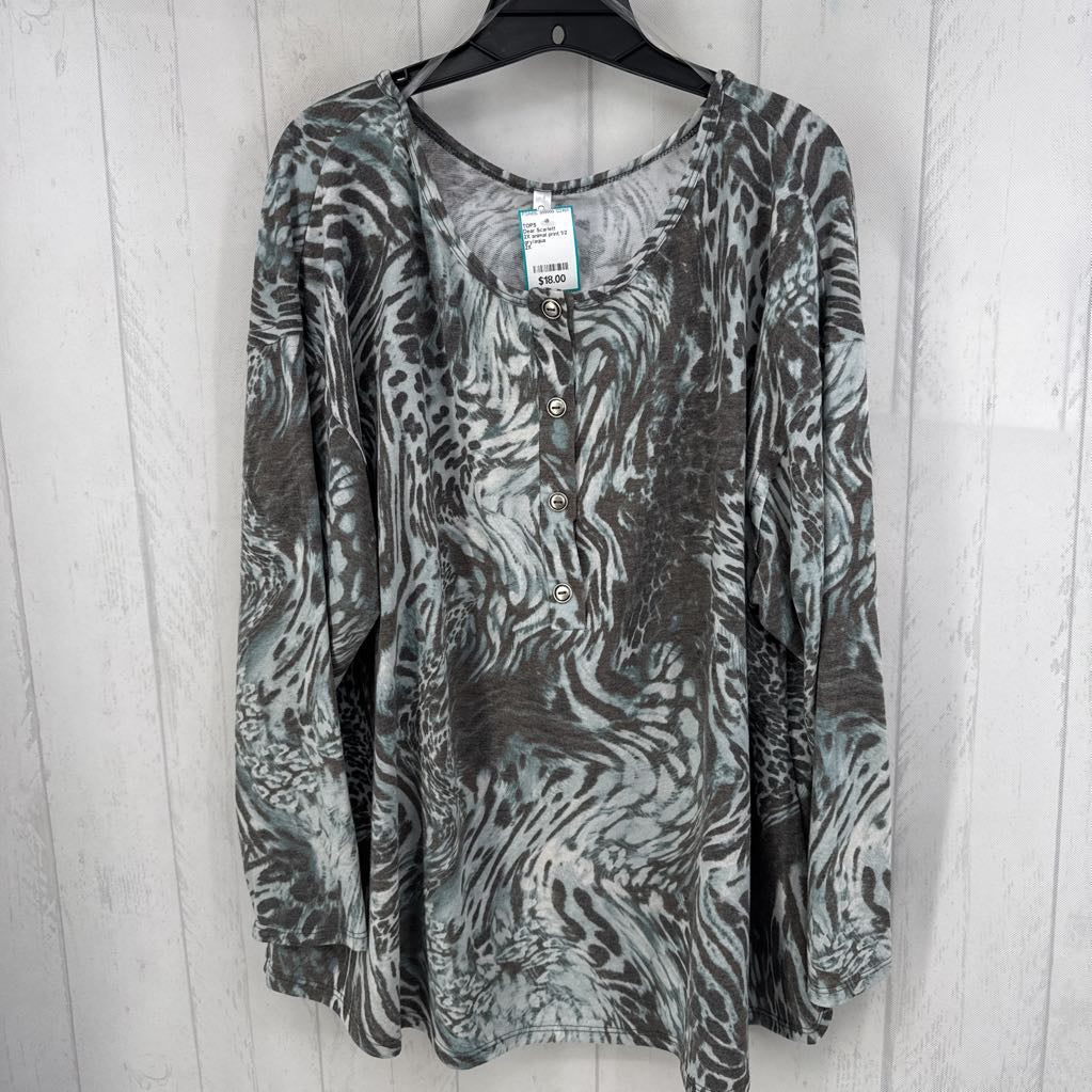 2X animal print 1/2 button down l/s top